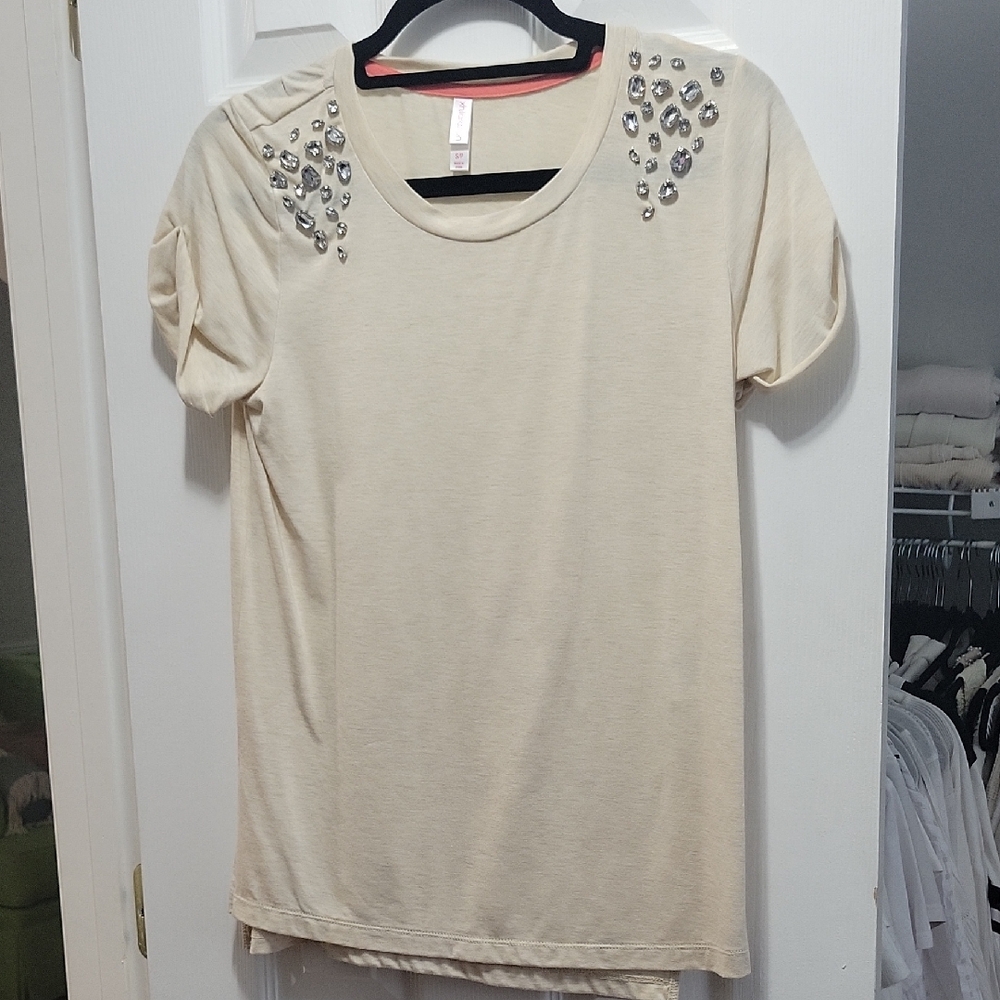 Xhilaration Embellished Rhinestone Shoulder Tee | Size Small